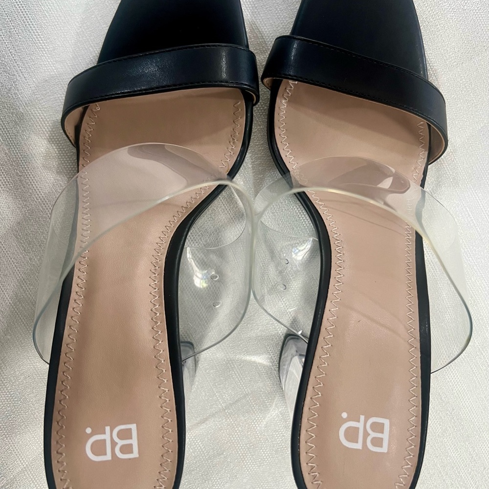 New BPNaomi Clear strap Block Heel Sandals Black Faux Leather Women’s size 8.5 M - Picture 6 of 16